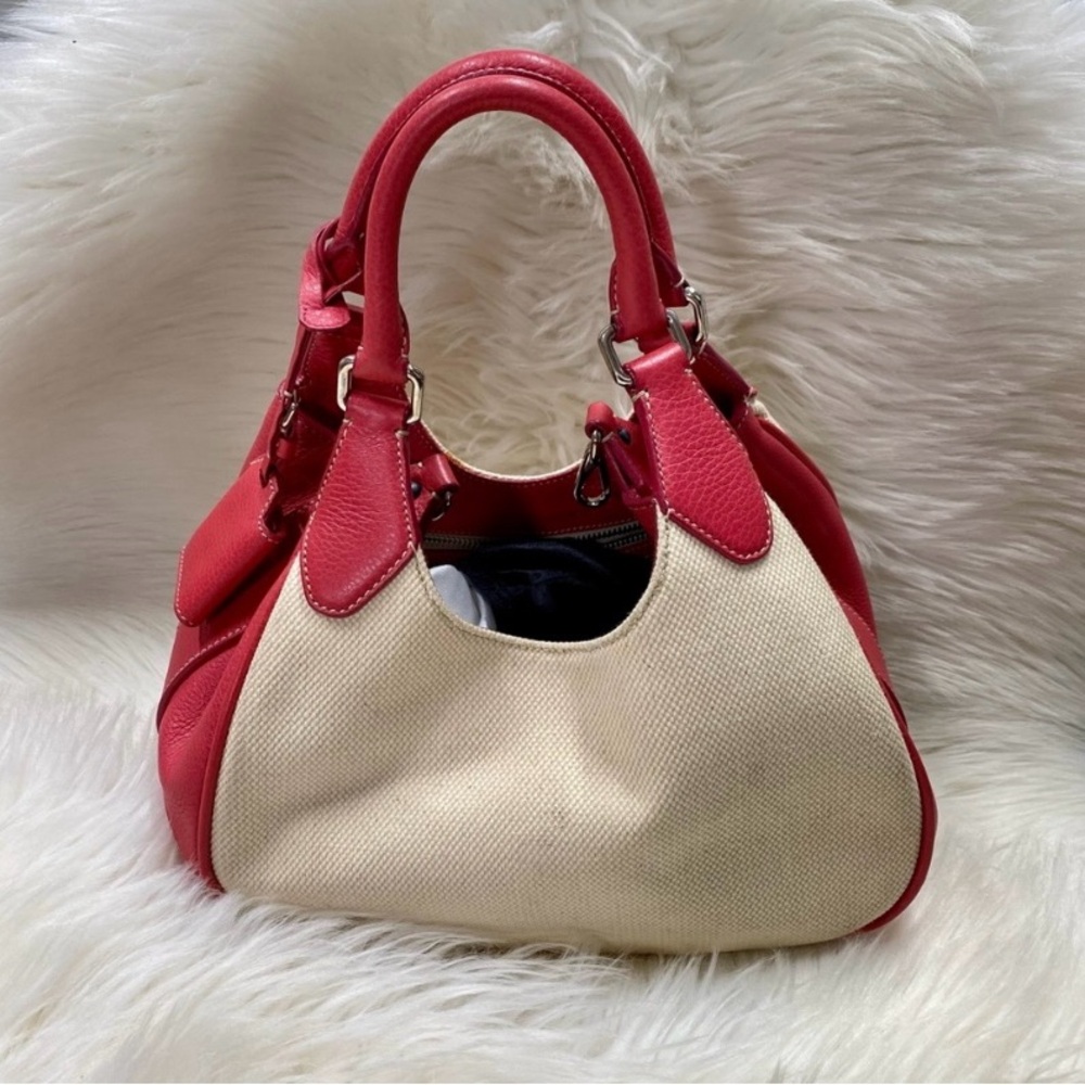 JIL SANDER CANVAS LEATHER SMALL SATCHEL BAG